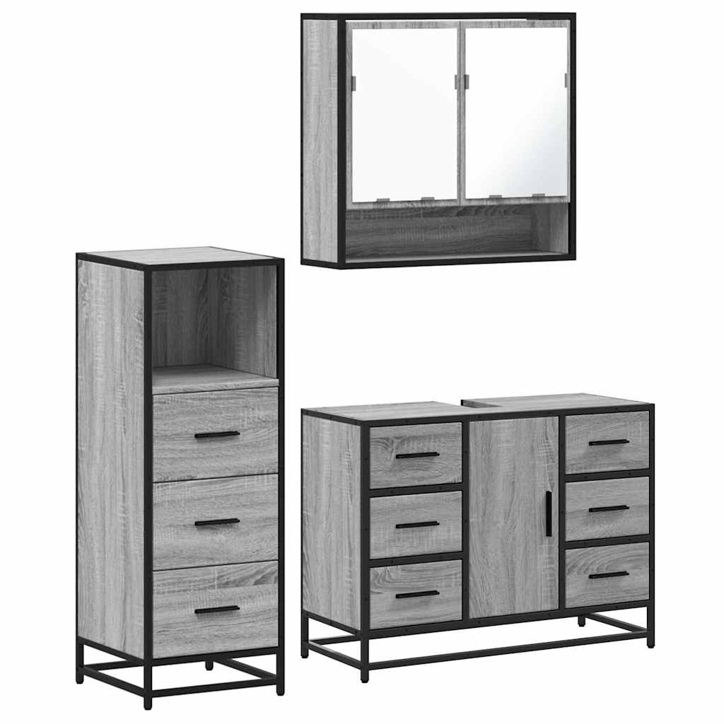 3 Piece Bathroom Furniture Set Grey Sonoma Engineered Wood