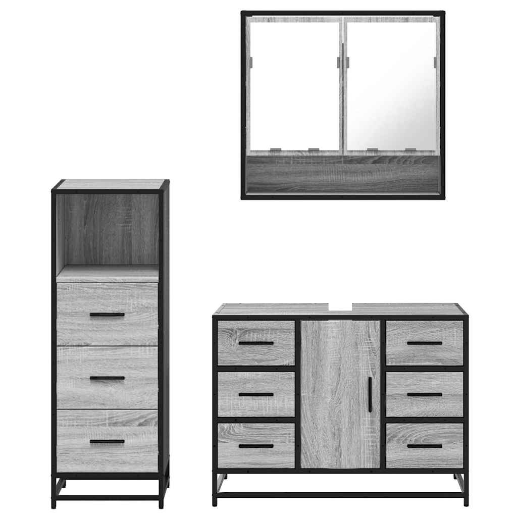 3 Piece Bathroom Furniture Set Grey Sonoma Engineered Wood