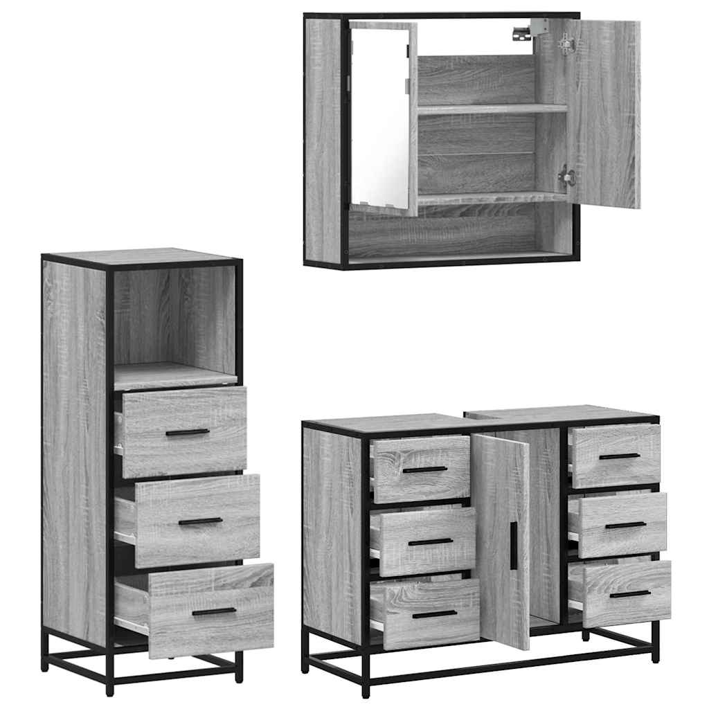 3 Piece Bathroom Furniture Set Grey Sonoma Engineered Wood