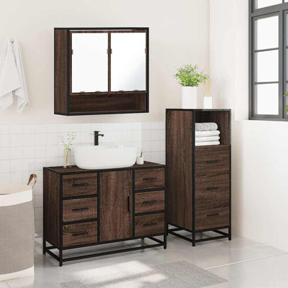 3 Piece Bathroom Furniture Set Brown Oak Engineered Wood