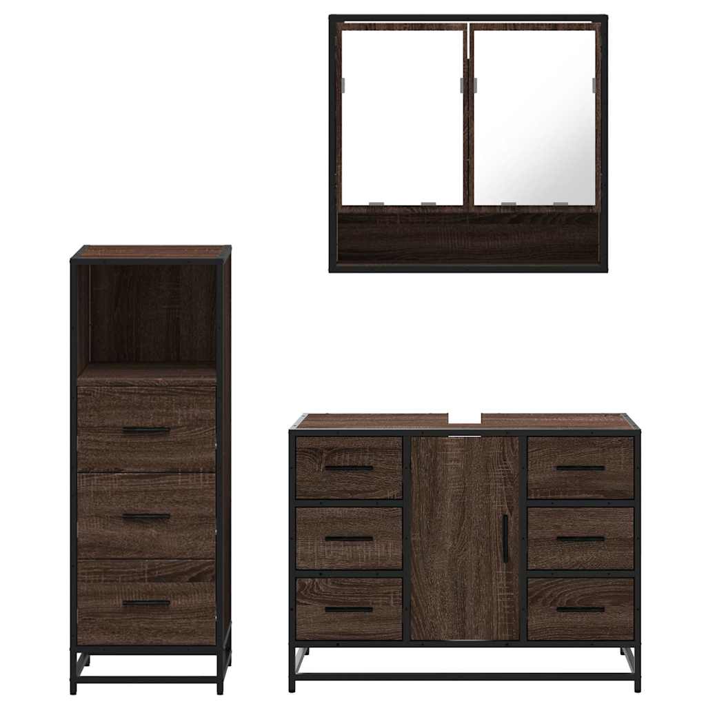 3 Piece Bathroom Furniture Set Brown Oak Engineered Wood