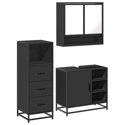 3 Piece Bathroom Furniture Set Black Engineered Wood