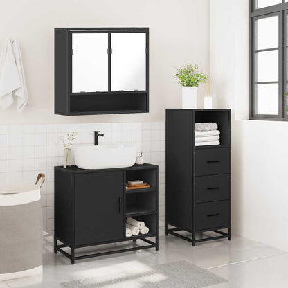 3 Piece Bathroom Furniture Set Black Engineered Wood