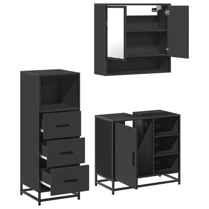 3 Piece Bathroom Furniture Set Black Engineered Wood