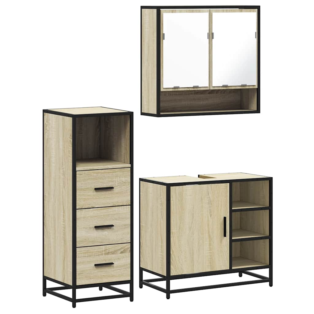 3 Piece Bathroom Furniture Set Sonoma Oak Engineered Wood