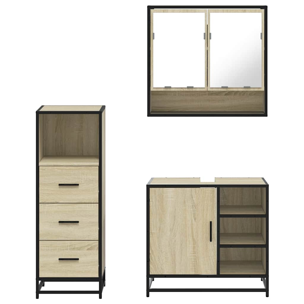 3 Piece Bathroom Furniture Set Sonoma Oak Engineered Wood