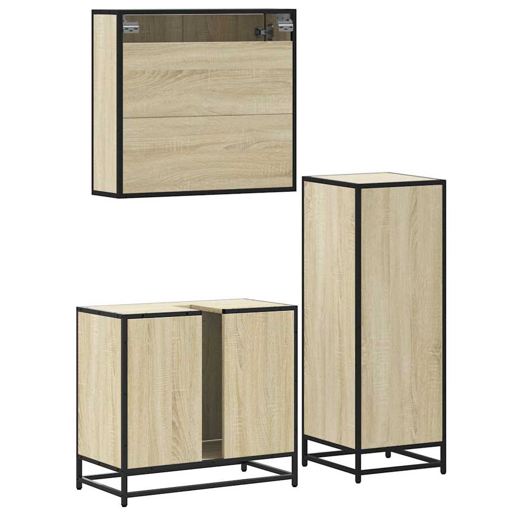 3 Piece Bathroom Furniture Set Sonoma Oak Engineered Wood