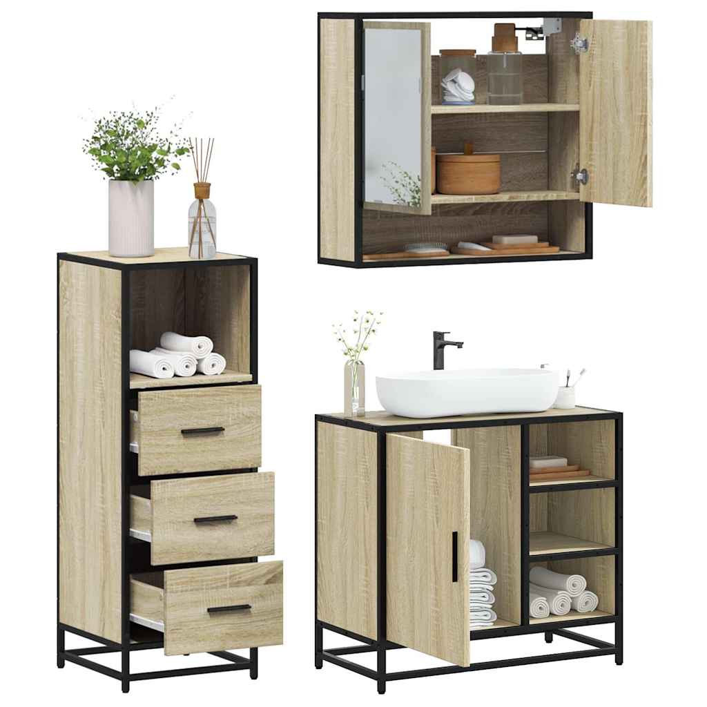 3 Piece Bathroom Furniture Set Sonoma Oak Engineered Wood