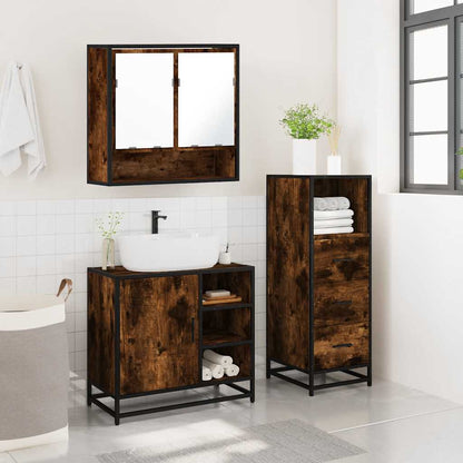 3 Piece Bathroom Furniture Set Smoked Oak Engineered Wood