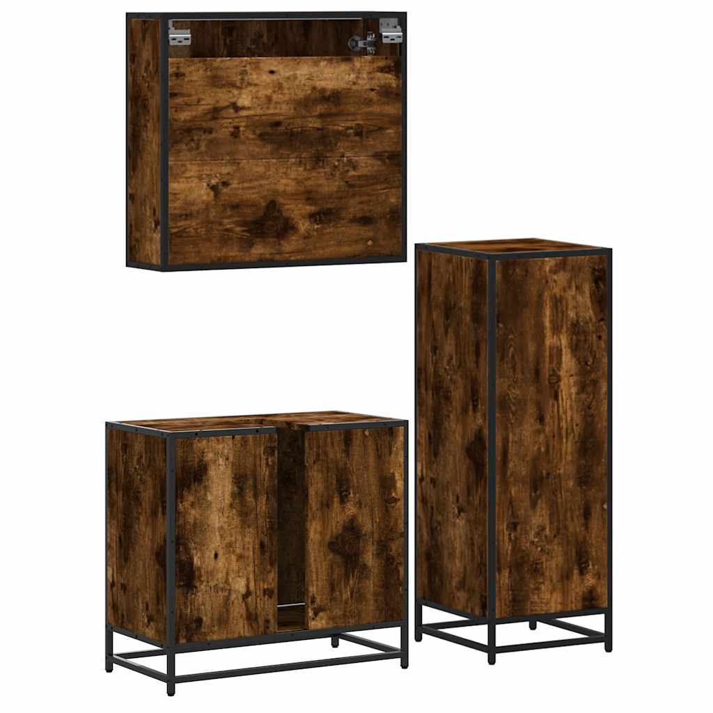 3 Piece Bathroom Furniture Set Smoked Oak Engineered Wood