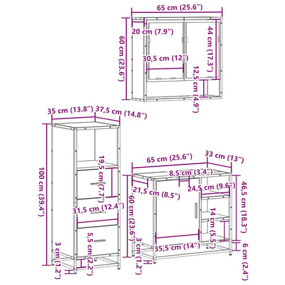 3 Piece Bathroom Furniture Set Smoked Oak Engineered Wood