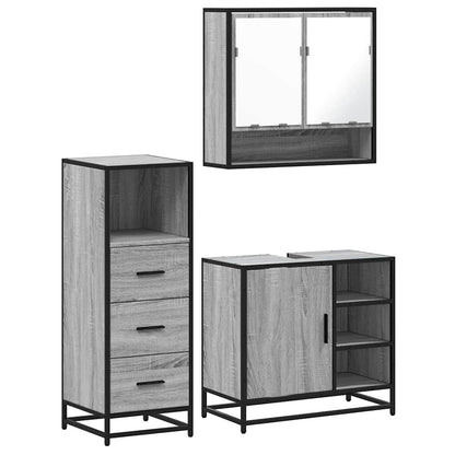 3 Piece Bathroom Furniture Set Grey Sonoma Engineered Wood