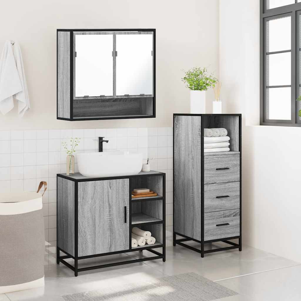 3 Piece Bathroom Furniture Set Grey Sonoma Engineered Wood