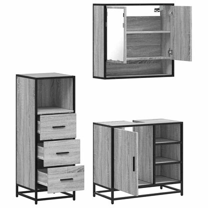 3 Piece Bathroom Furniture Set Grey Sonoma Engineered Wood