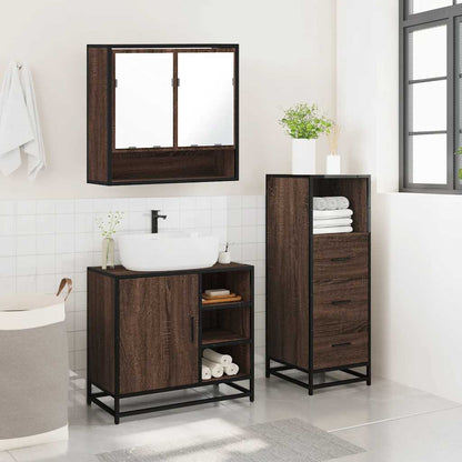 3 Piece Bathroom Furniture Set Brown Oak Engineered Wood