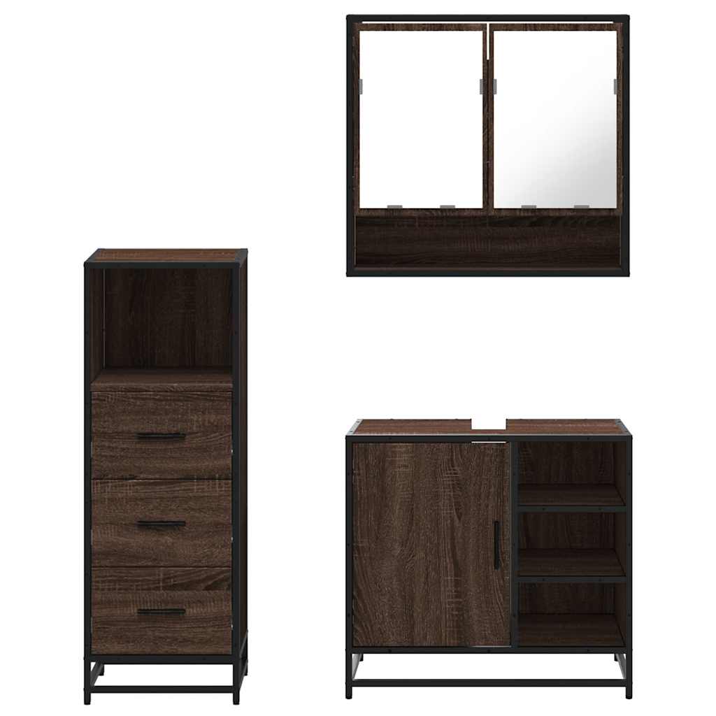 3 Piece Bathroom Furniture Set Brown Oak Engineered Wood