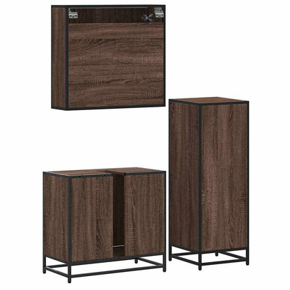 3 Piece Bathroom Furniture Set Brown Oak Engineered Wood