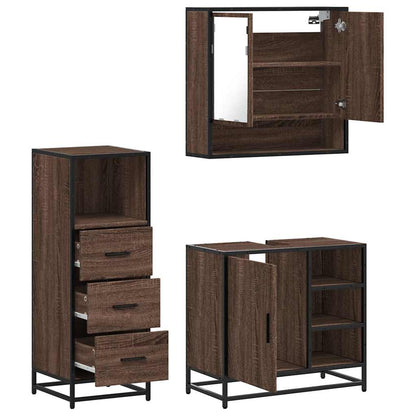 3 Piece Bathroom Furniture Set Brown Oak Engineered Wood