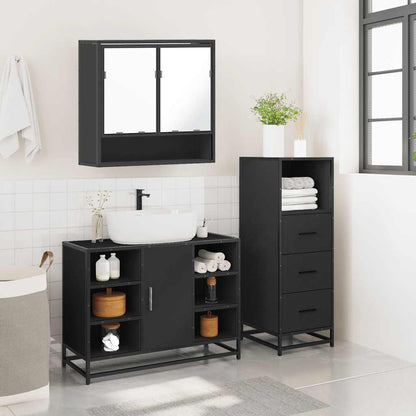 3 Piece Bathroom Furniture Set Black Engineered Wood