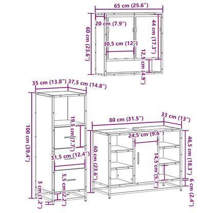 3 Piece Bathroom Furniture Set Black Engineered Wood