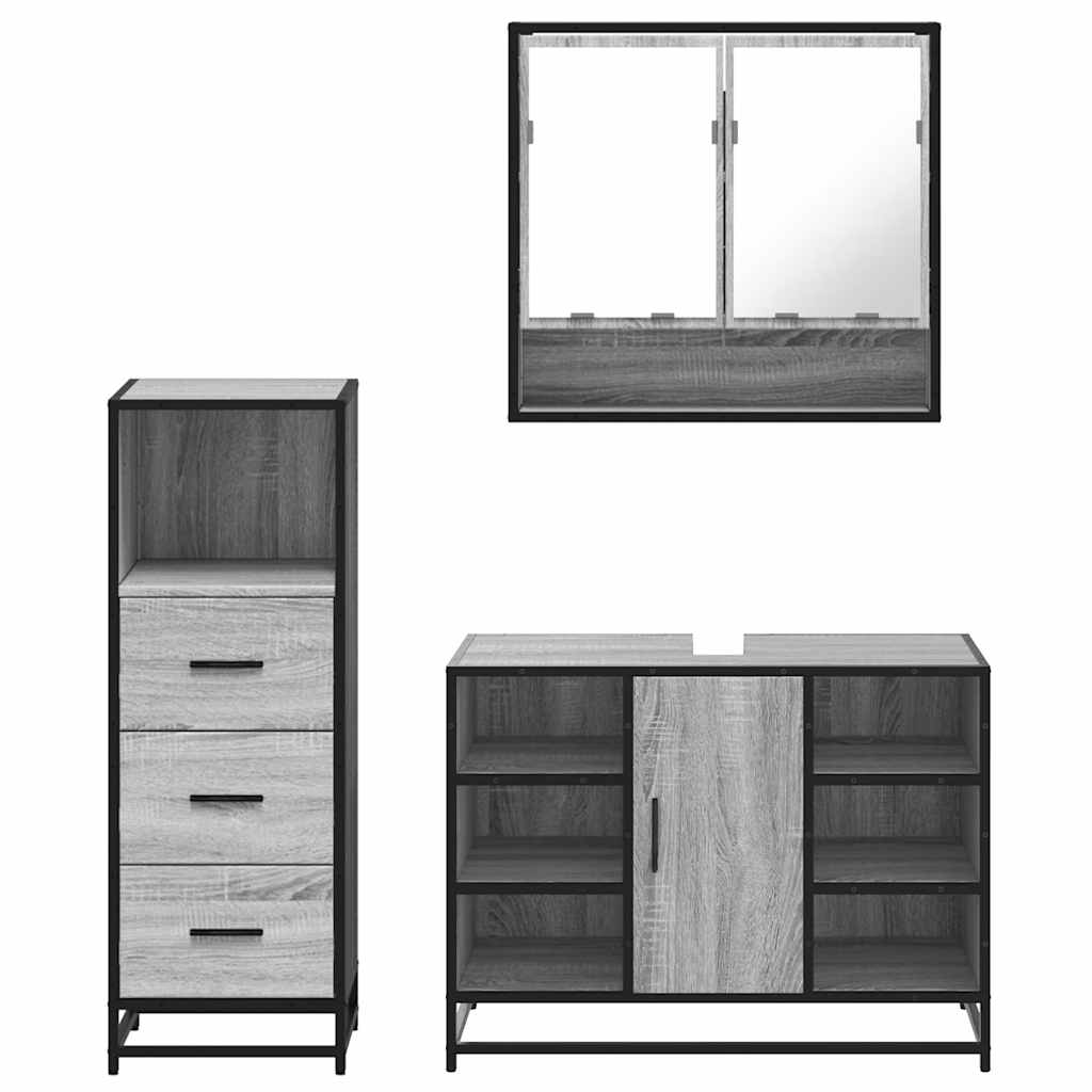 3 Piece Bathroom Furniture Set Grey Sonoma Engineered Wood