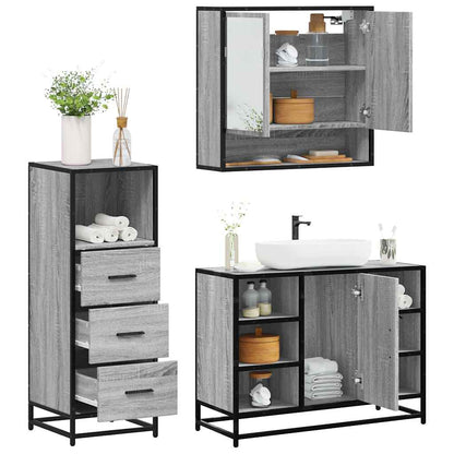 3 Piece Bathroom Furniture Set Grey Sonoma Engineered Wood