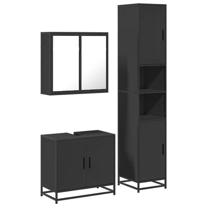 3 Piece Bathroom Furniture Set Black Engineered Wood