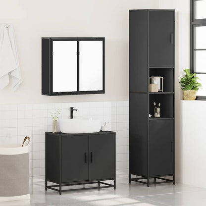 3 Piece Bathroom Furniture Set Black Engineered Wood