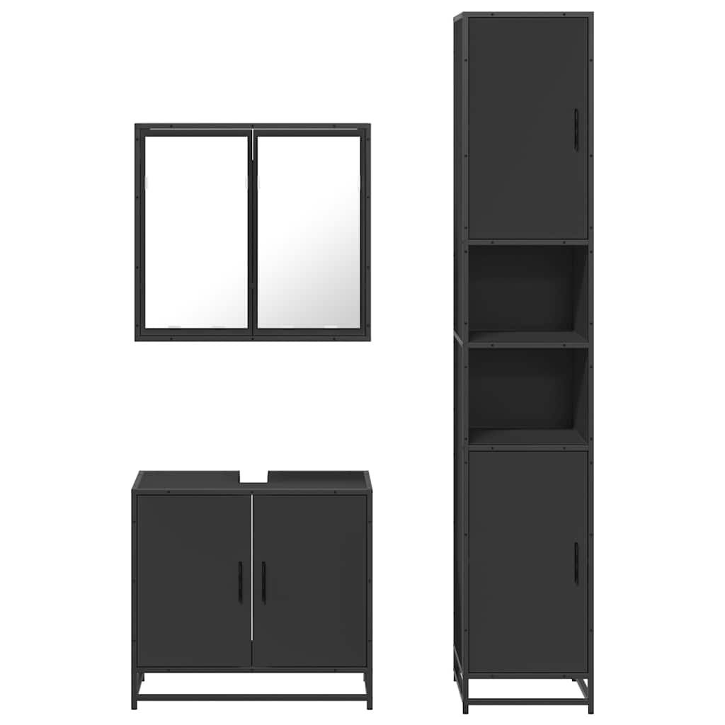 3 Piece Bathroom Furniture Set Black Engineered Wood