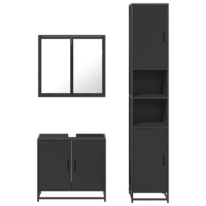 3 Piece Bathroom Furniture Set Black Engineered Wood