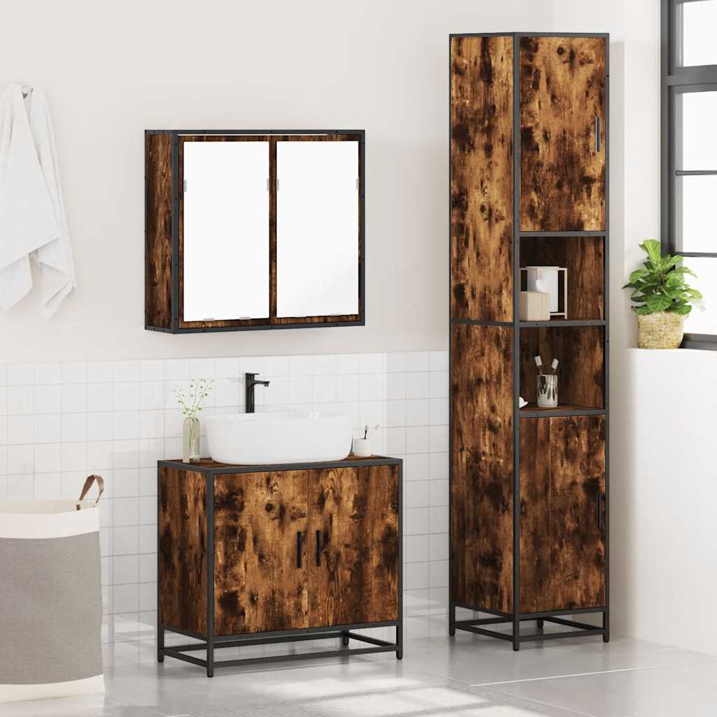 3 Piece Bathroom Furniture Set Smoked Oak Engineered Wood