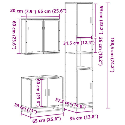 3 Piece Bathroom Furniture Set Smoked Oak Engineered Wood