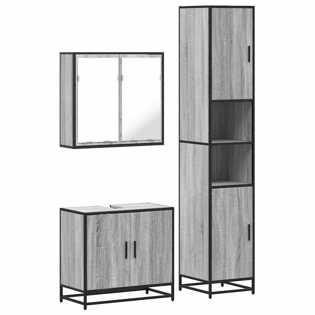 3 Piece Bathroom Furniture Set Grey Sonoma Engineered Wood