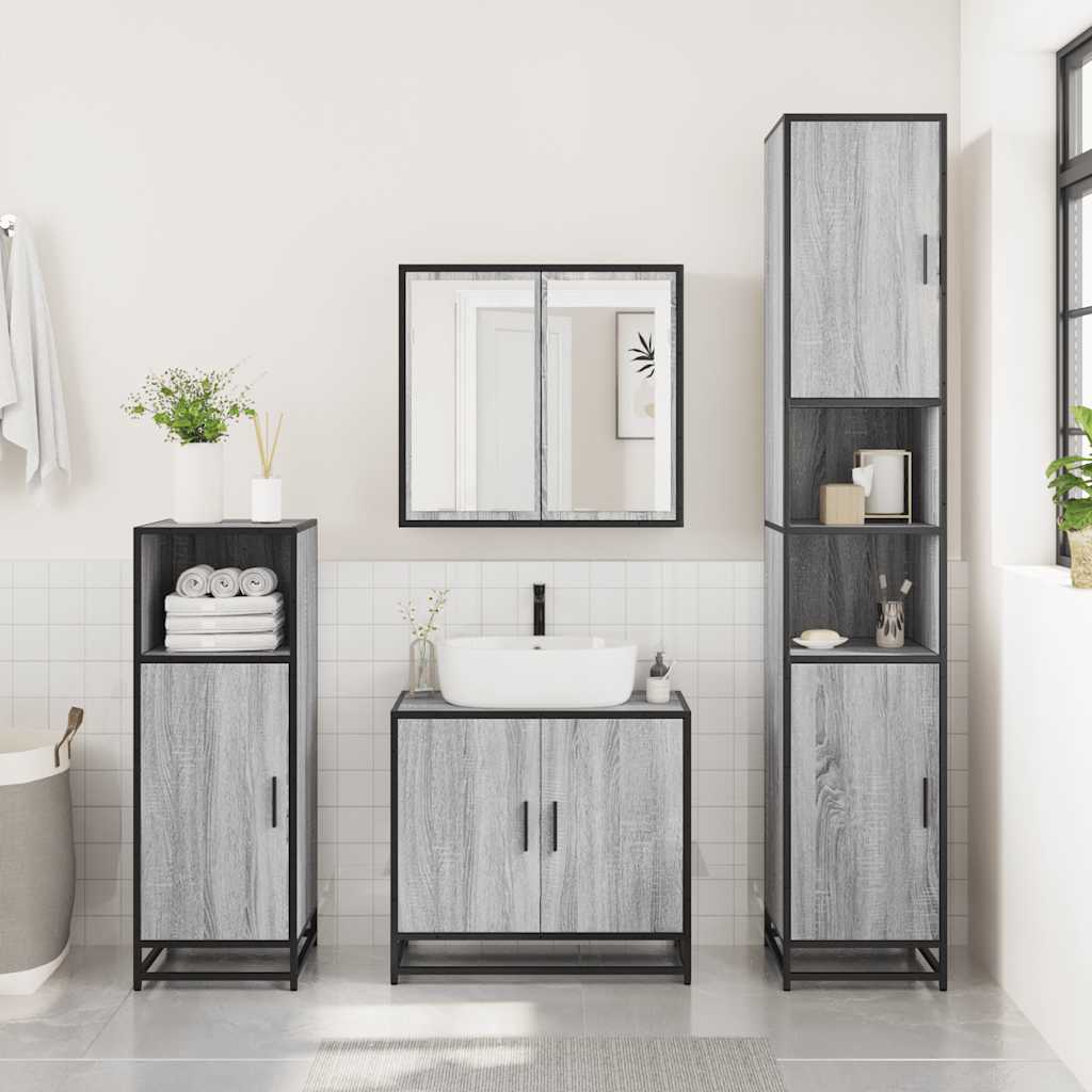 3 Piece Bathroom Furniture Set Grey Sonoma Engineered Wood