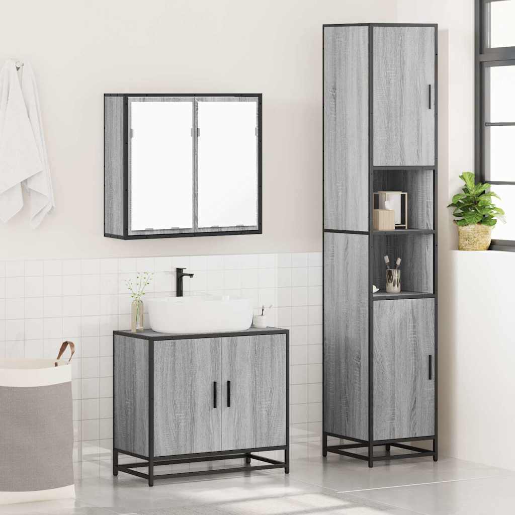 3 Piece Bathroom Furniture Set Grey Sonoma Engineered Wood