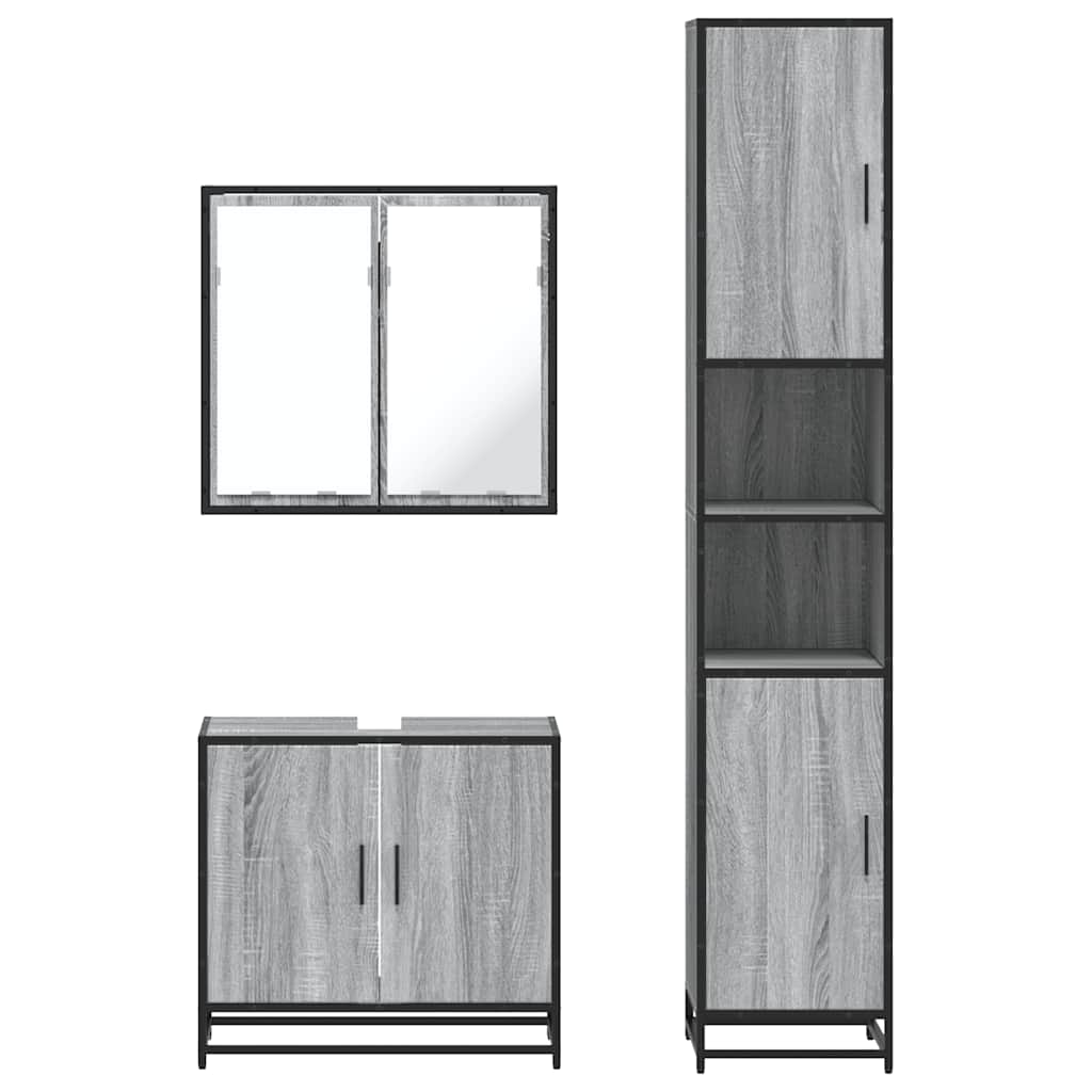 3 Piece Bathroom Furniture Set Grey Sonoma Engineered Wood