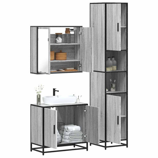 3 Piece Bathroom Furniture Set Grey Sonoma Engineered Wood