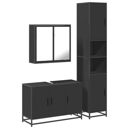 3 Piece Bathroom Furniture Set Black Engineered Wood