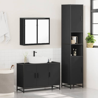 3 Piece Bathroom Furniture Set Black Engineered Wood