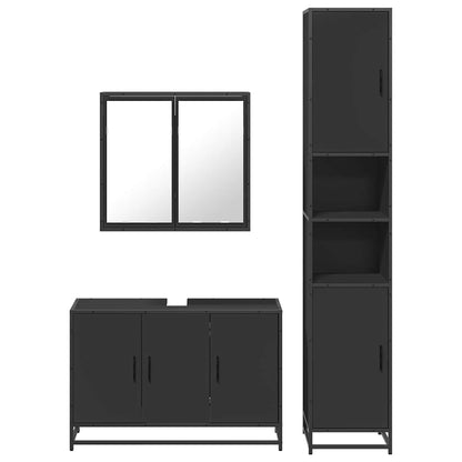 3 Piece Bathroom Furniture Set Black Engineered Wood