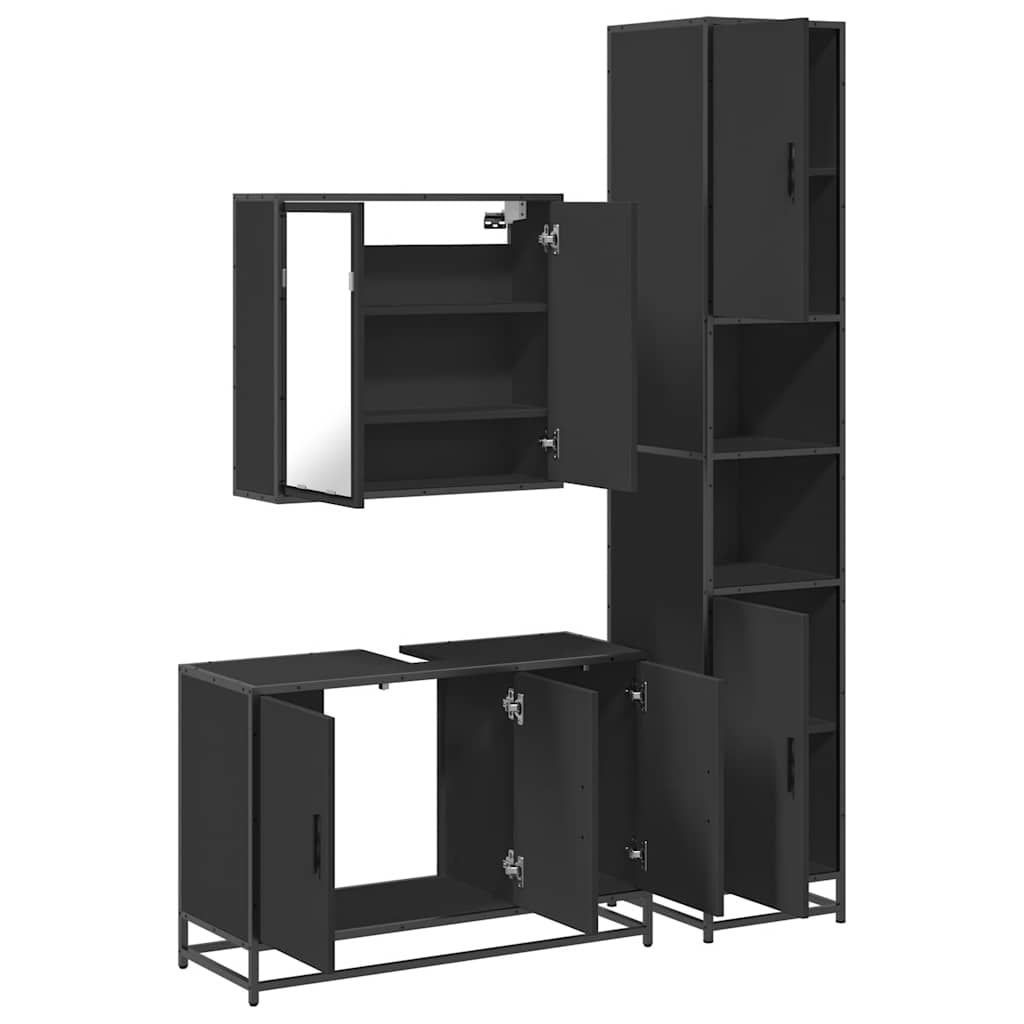 3 Piece Bathroom Furniture Set Black Engineered Wood