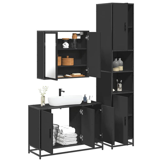 3 Piece Bathroom Furniture Set Black Engineered Wood