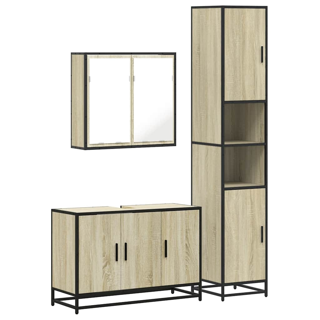 3 Piece Bathroom Furniture Set Sonoma Oak Engineered Wood