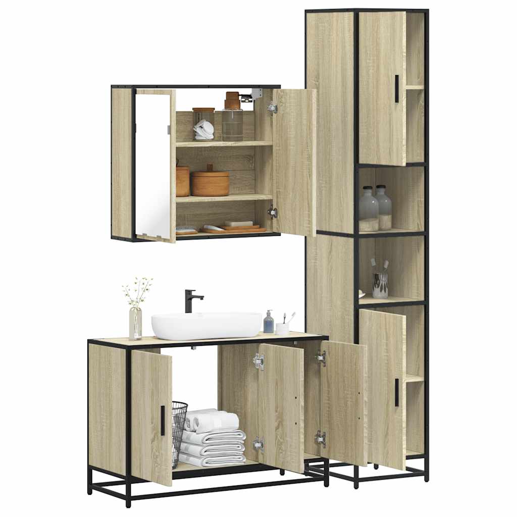 3 Piece Bathroom Furniture Set Sonoma Oak Engineered Wood