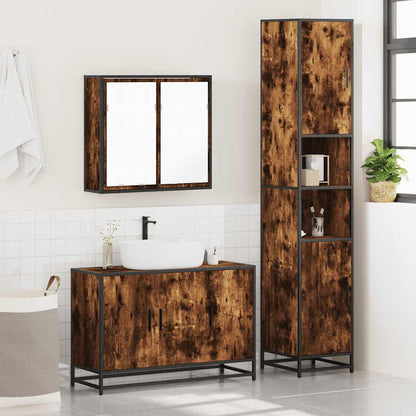 3 Piece Bathroom Furniture Set Smoked Oak Engineered Wood