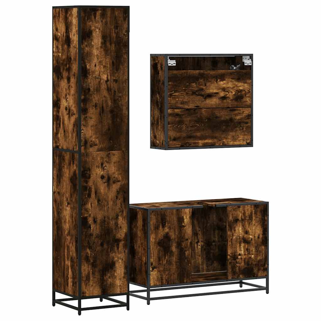 3 Piece Bathroom Furniture Set Smoked Oak Engineered Wood