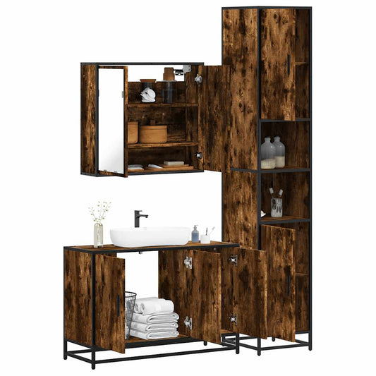 3 Piece Bathroom Furniture Set Smoked Oak Engineered Wood