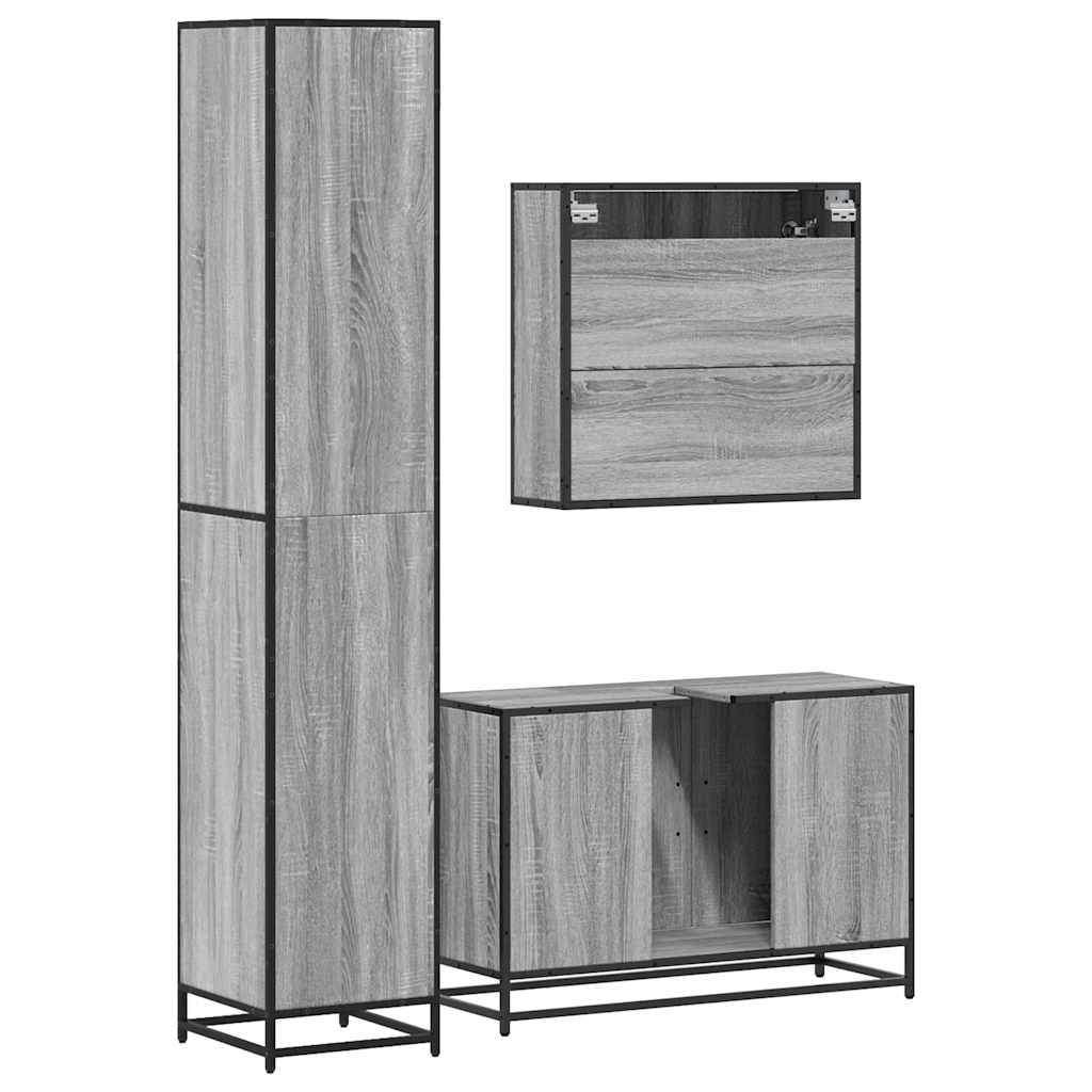 3 Piece Bathroom Furniture Set Grey Sonoma Engineered Wood