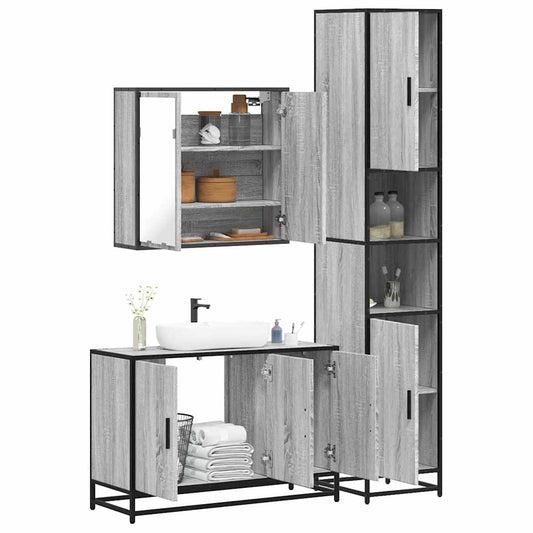 3 Piece Bathroom Furniture Set Grey Sonoma Engineered Wood