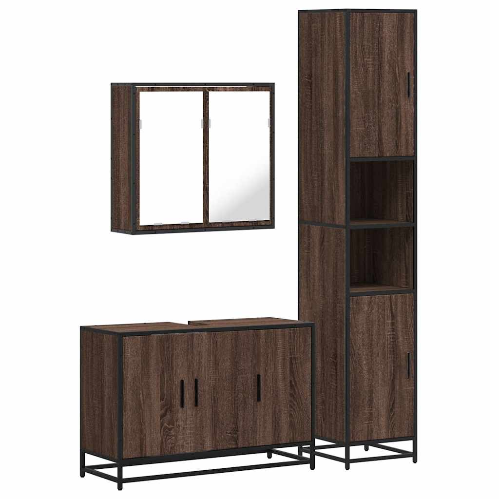 3 Piece Bathroom Furniture Set Brown Oak Engineered Wood